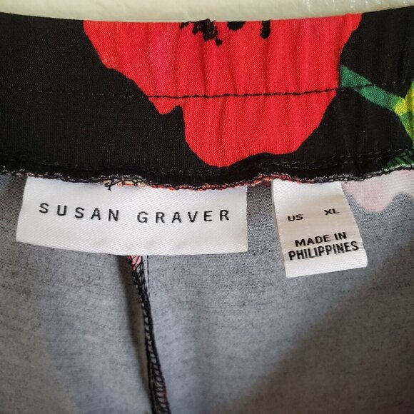 Susan Graver Floral Liquid Knit Pull-On Wide Leg Crop Pant Black Size Women's XL - Picture 2 of 10